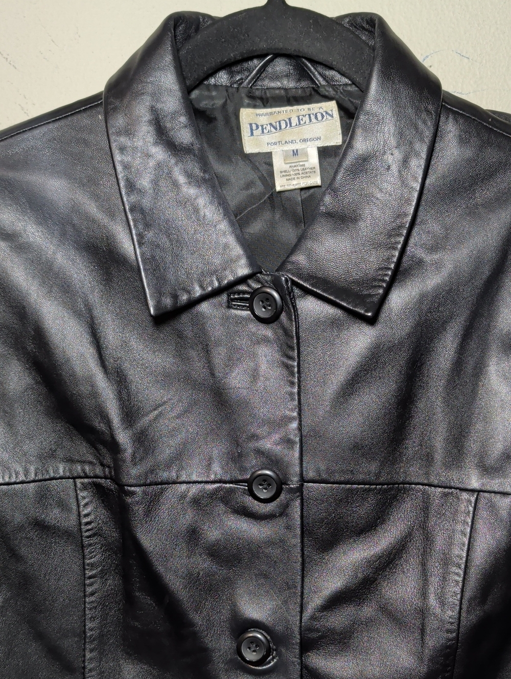 Pendleton Vintage Black Leather Jacket Button Front Collared Women's Size M - Picture 3 of 5